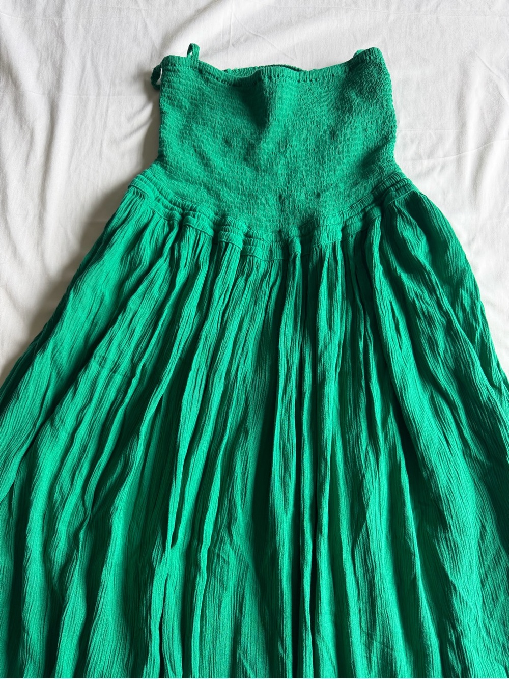 Free People Bright Green Smocked Crinkle Maxi Skirt